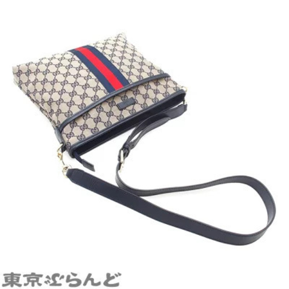 Gucci GG Sherry Shoulder Bag Canvas Navy Blue Red - Picture 4 of 9